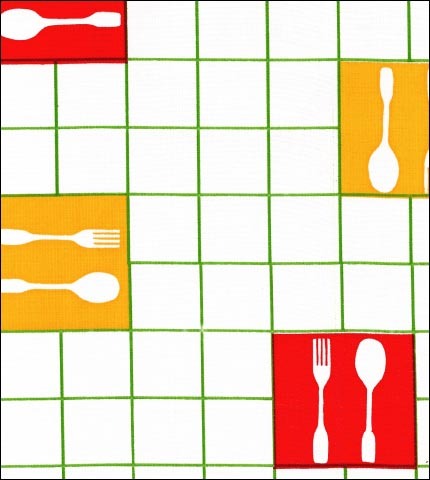 oilcloth by the yard forks and spoons lime green swatch
