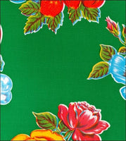 Lemons and Roses on Green oilcloth fabric