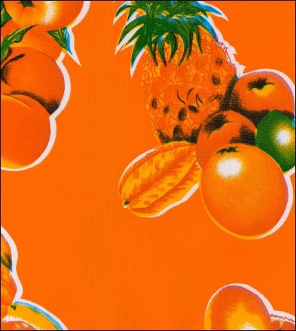 Tropical Fruits on Orange oilcloth fabric