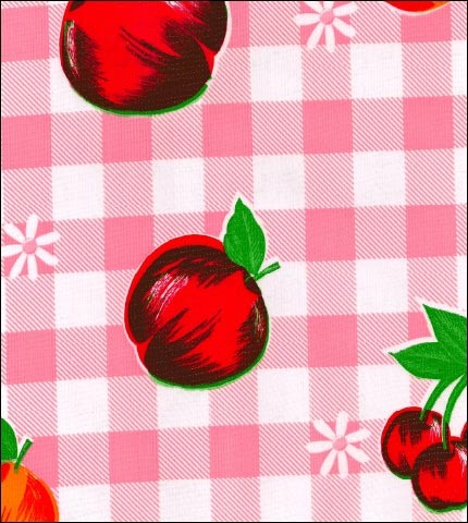 OilclothByTheYard.com Pink Gingham and Fruit 