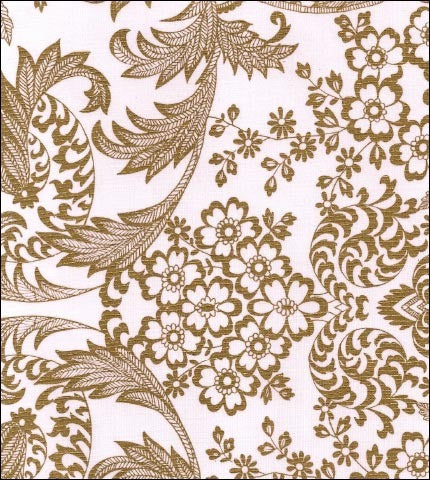 Gold Toile on White oilcloth fabric