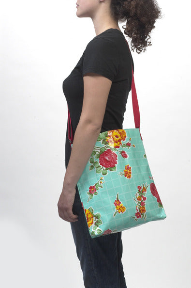 freckled sage rose and grid aqua crossover bag