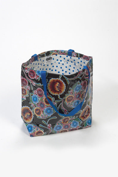 Freckled Sage Oilcloth Market bag in Bloom black