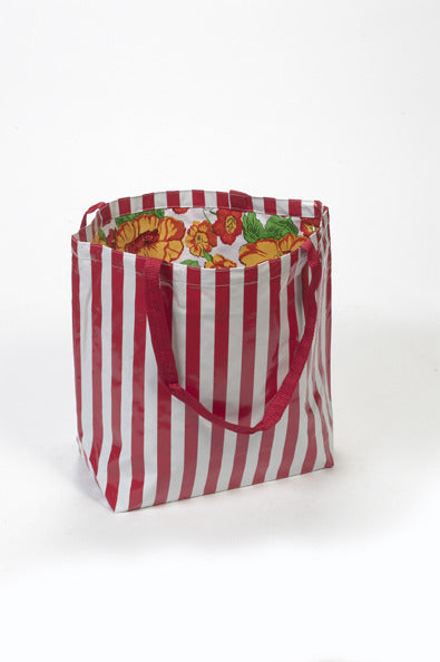 Freckled Sage Oilcloth Market Bag in Stripe Red