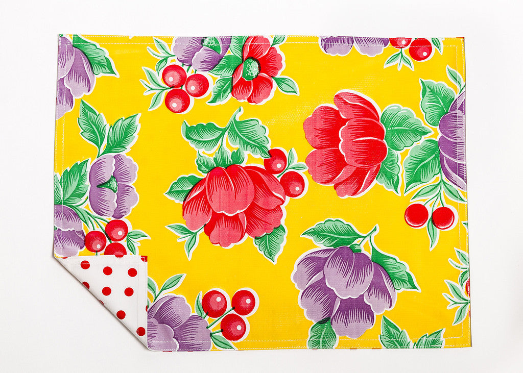 freckled sage poppy yellow/dot red placemat