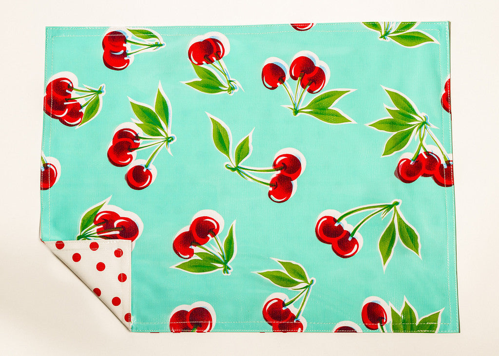 freckled sage cherry aqua/dot red placemat