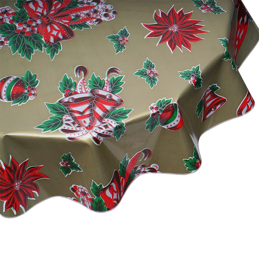 oilcloth by the yard christmas bells and bows gold swatch