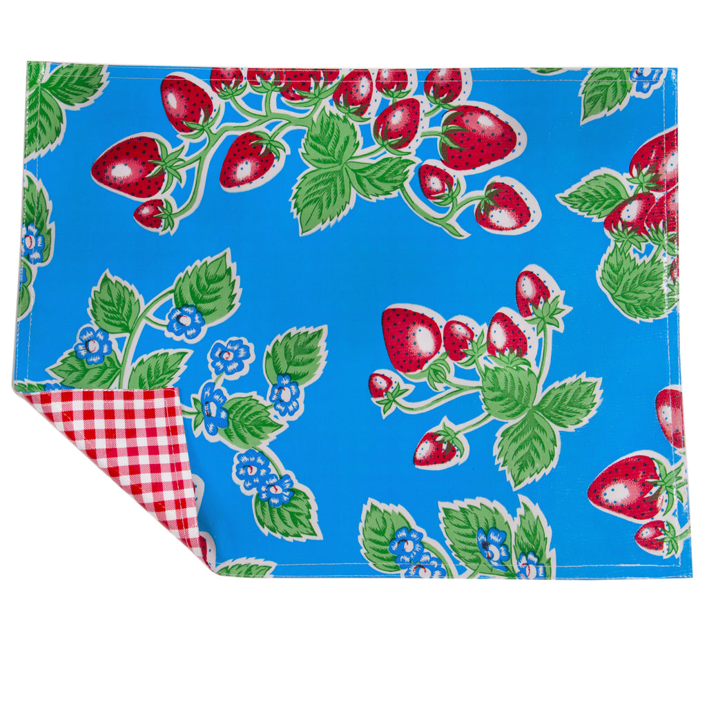 freckled sage strawberry light blue/gingham red placemat
