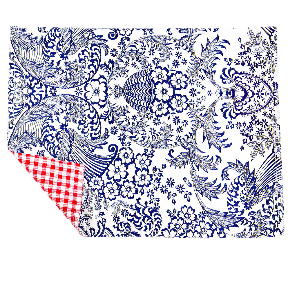 freckled sage toile blue/gingham red placemat