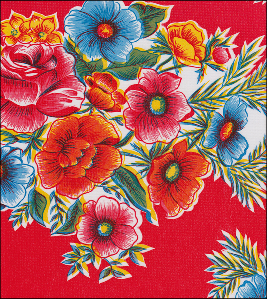 Flower bunches on Red Oilcloth Fabric