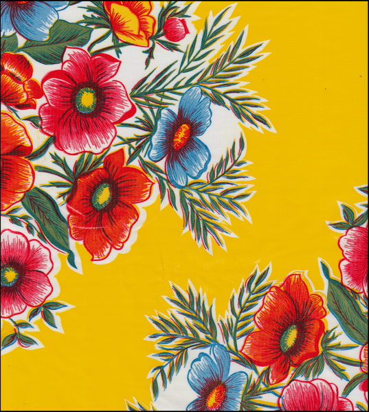 Flower bunches on Yellow oilcloth fabric