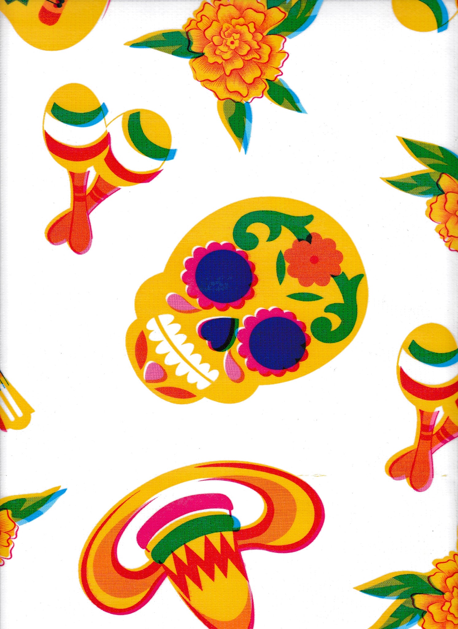 Oilcloth by the yard skulls white swatch