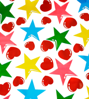 Red Hearts and Pink Stars on white oilcloth swatch