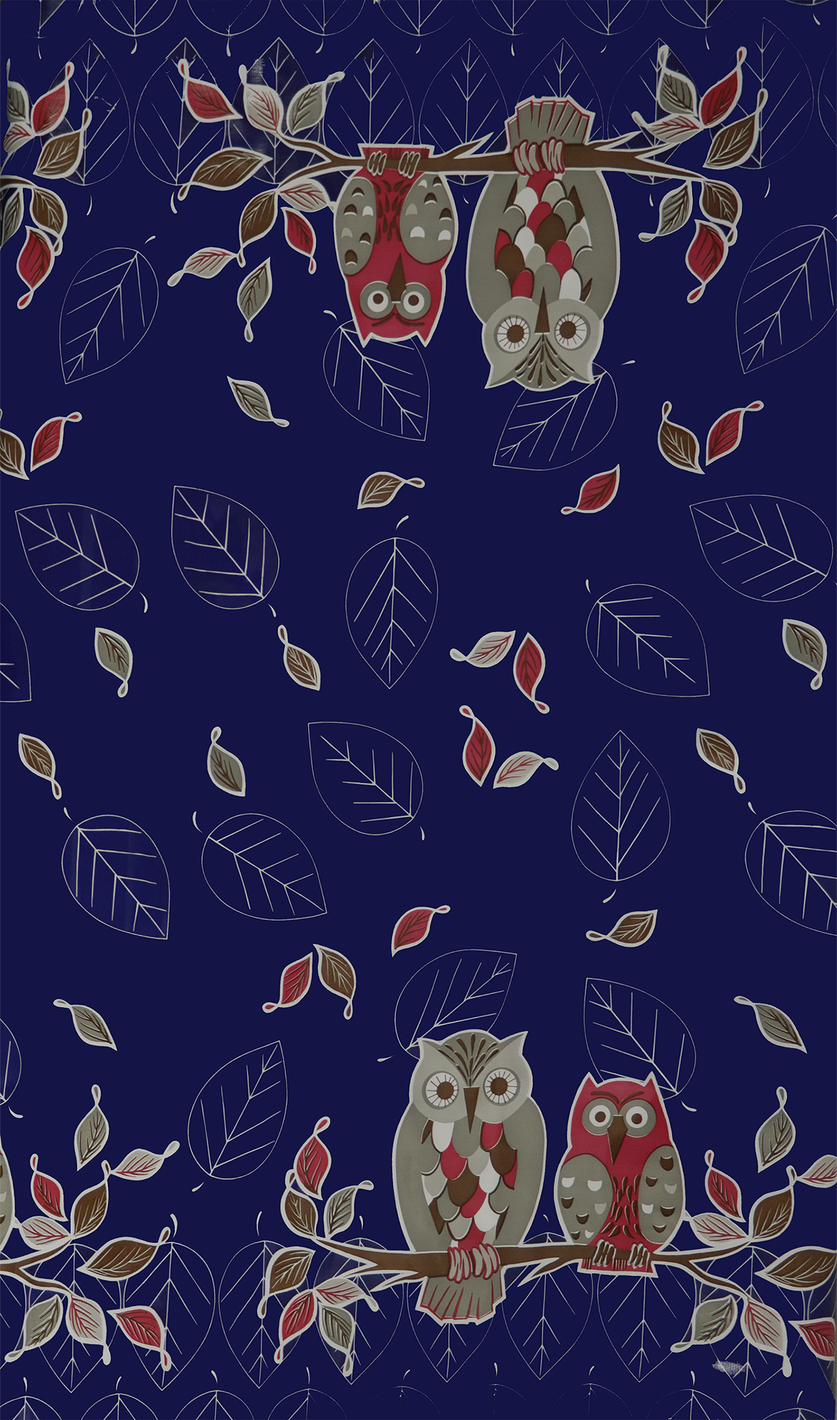New Fall Print: Owls in Blue Oilcloth Fabric!