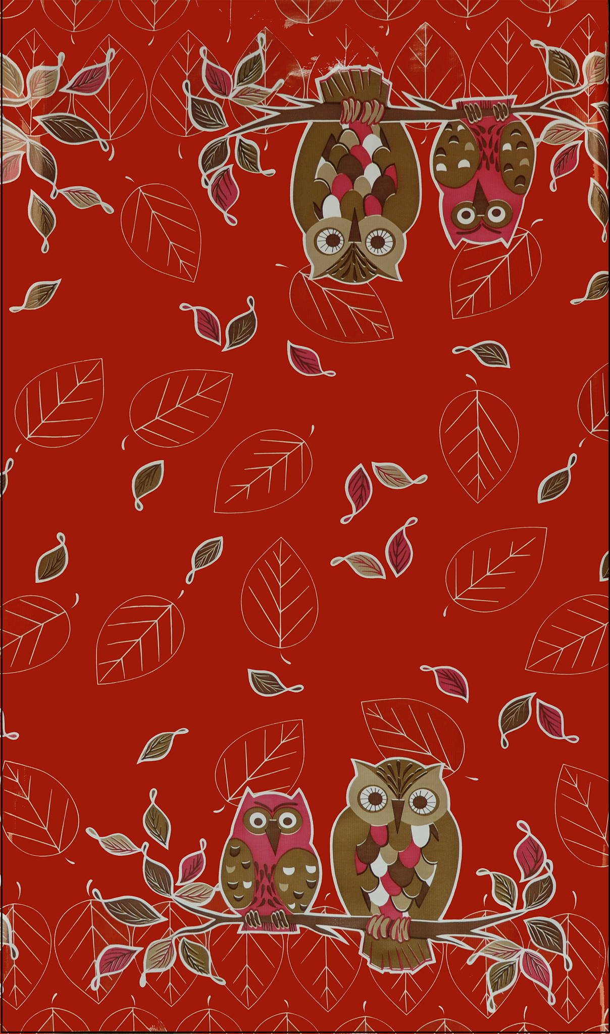 New Fall Print: Owls In Red Oilcloth Fabric!