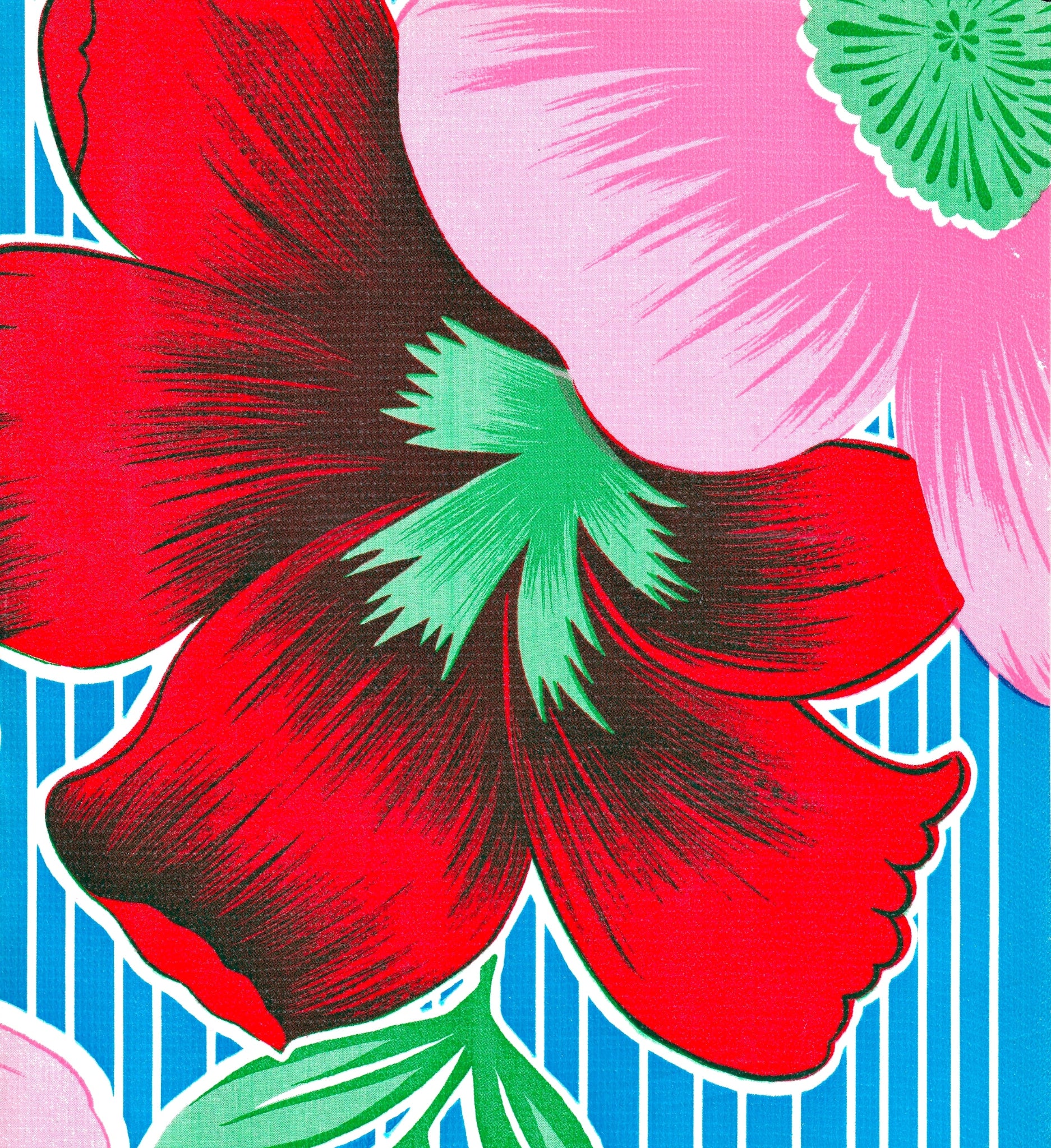 oilcloth by the yard big flowers and stripes light blue swatch