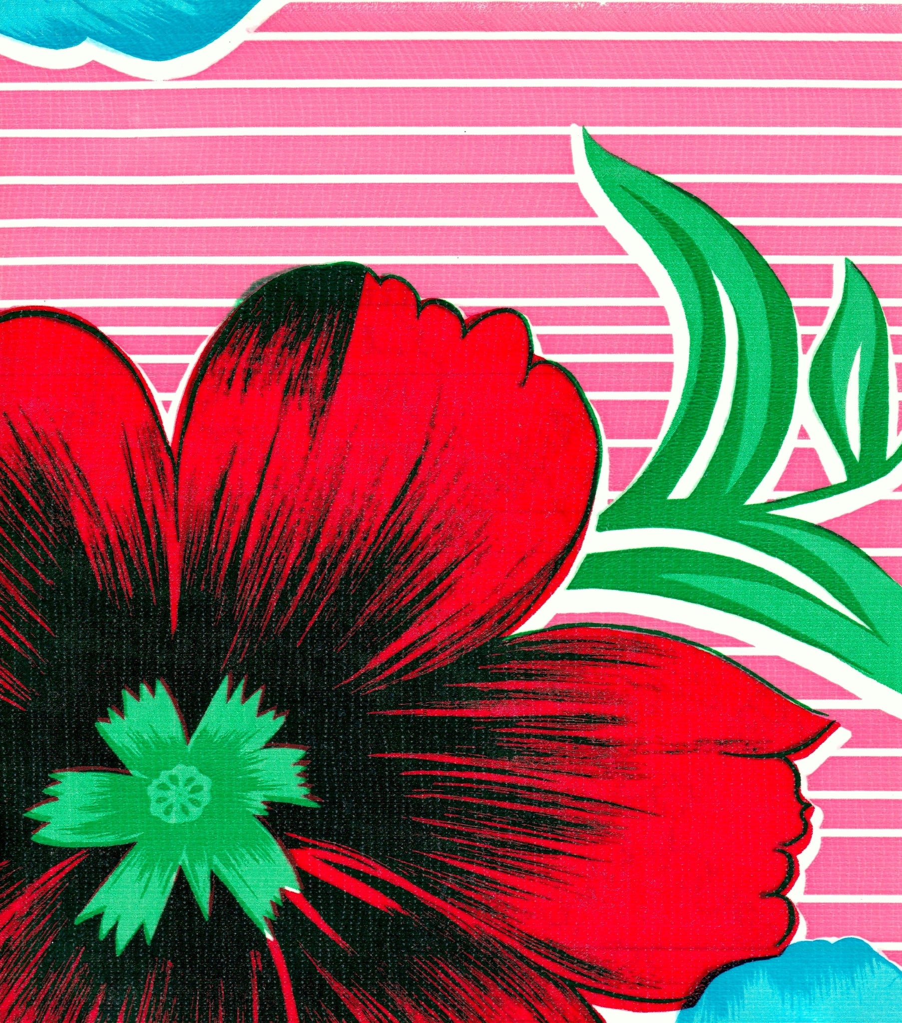 oilcloth by the yard big flowers and stripes pink swatch