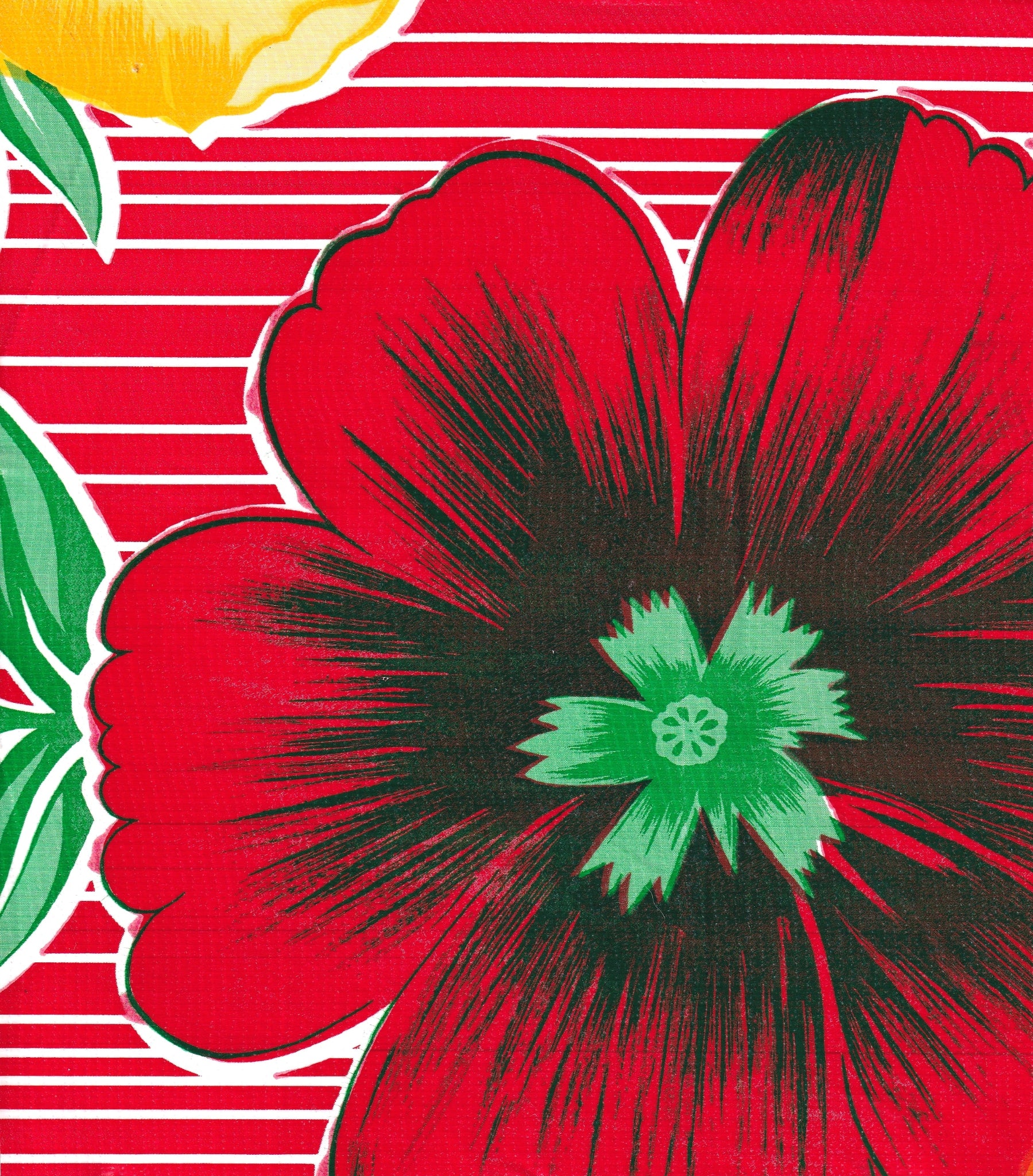 oilcloth by the yard big flowers and stripes red swatch