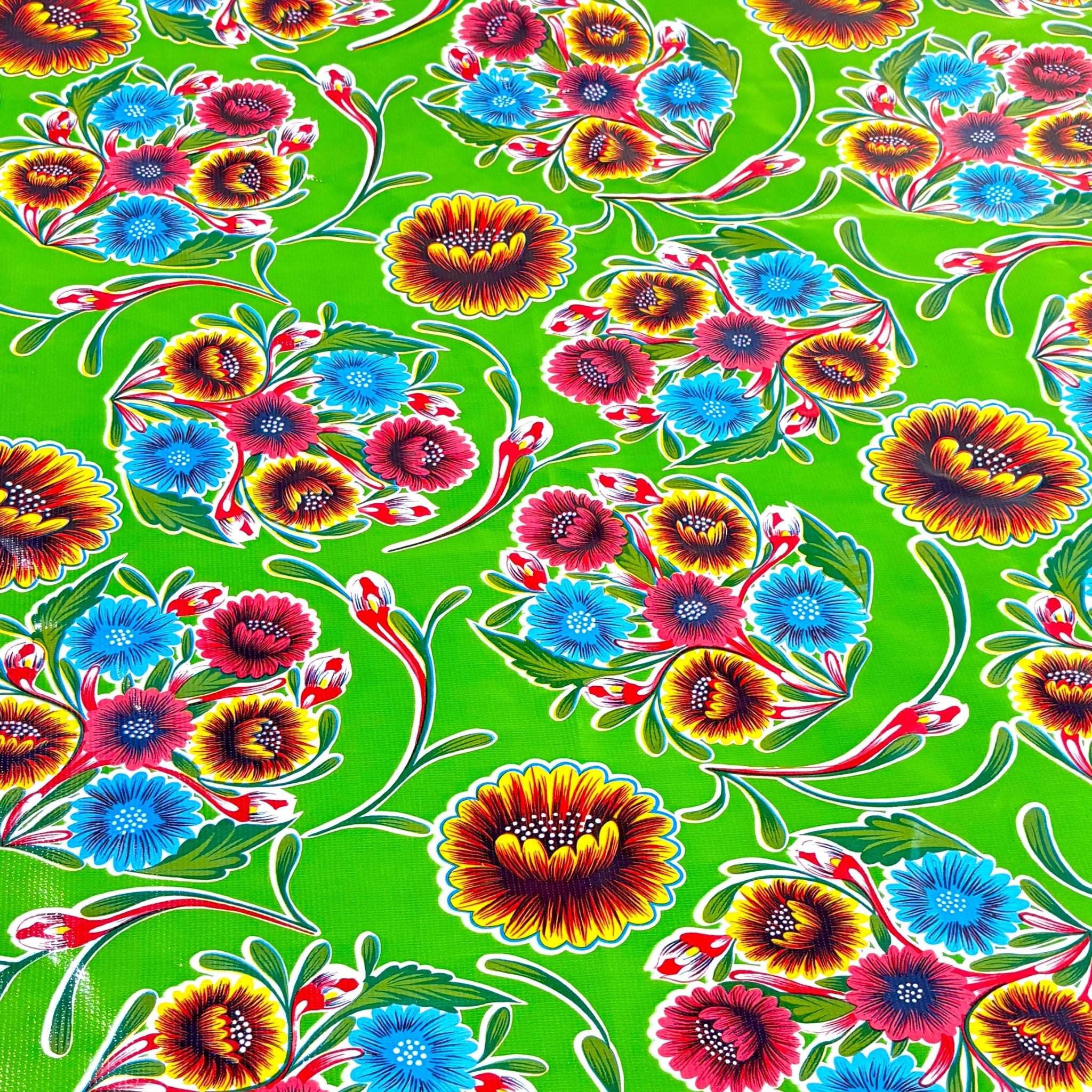 Lime Green Fabric By The Yard - Bloom Lime Green Oilcloth Fabric