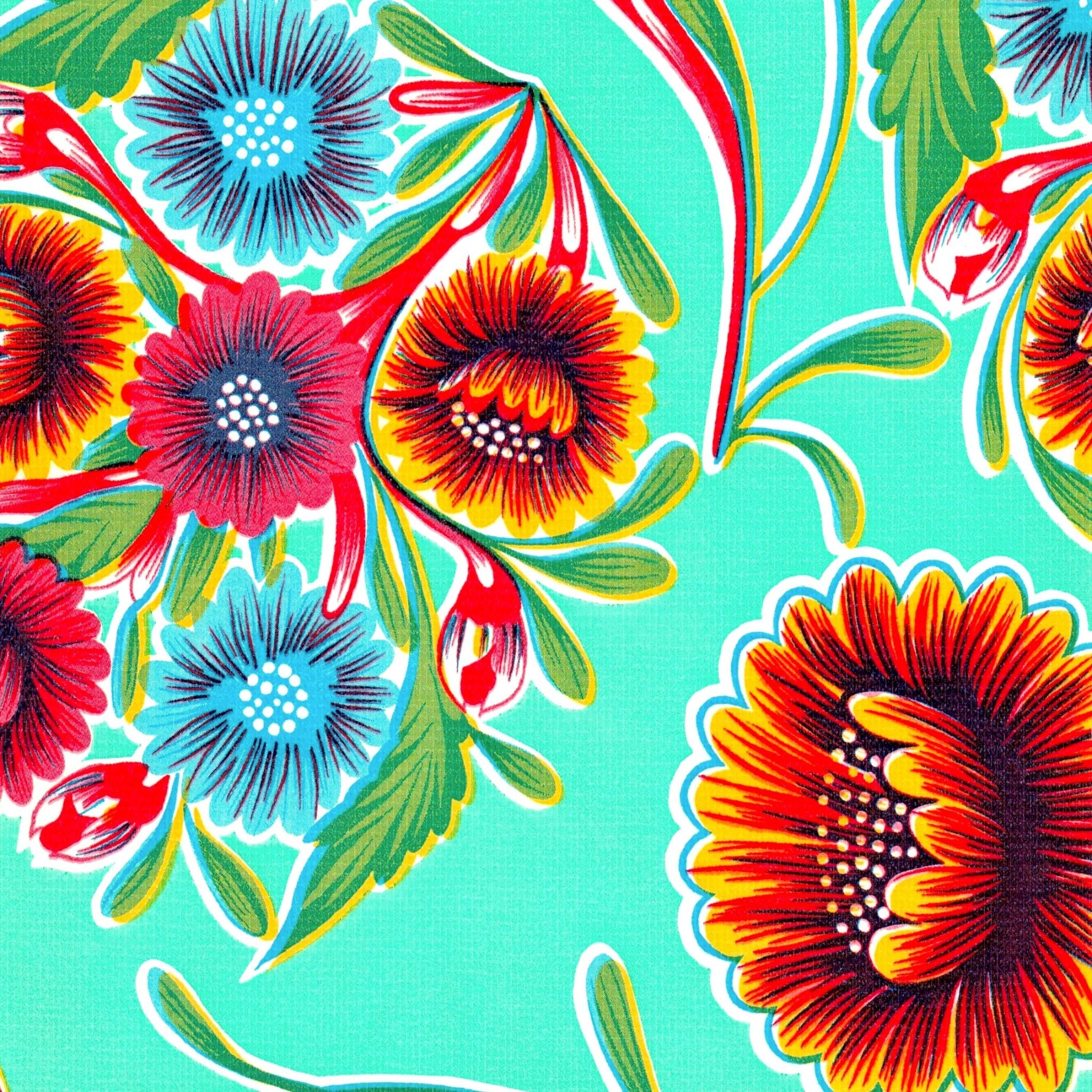 bloom aqua oilcloth swatch