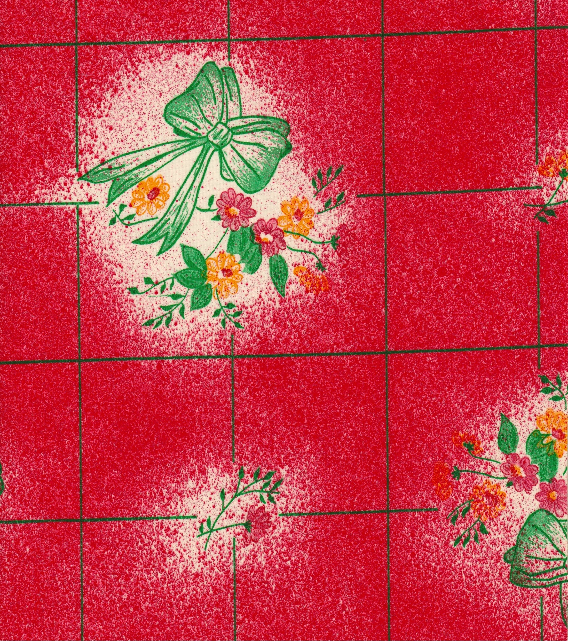 oilcloth by the yard bows and bouquet red swatch