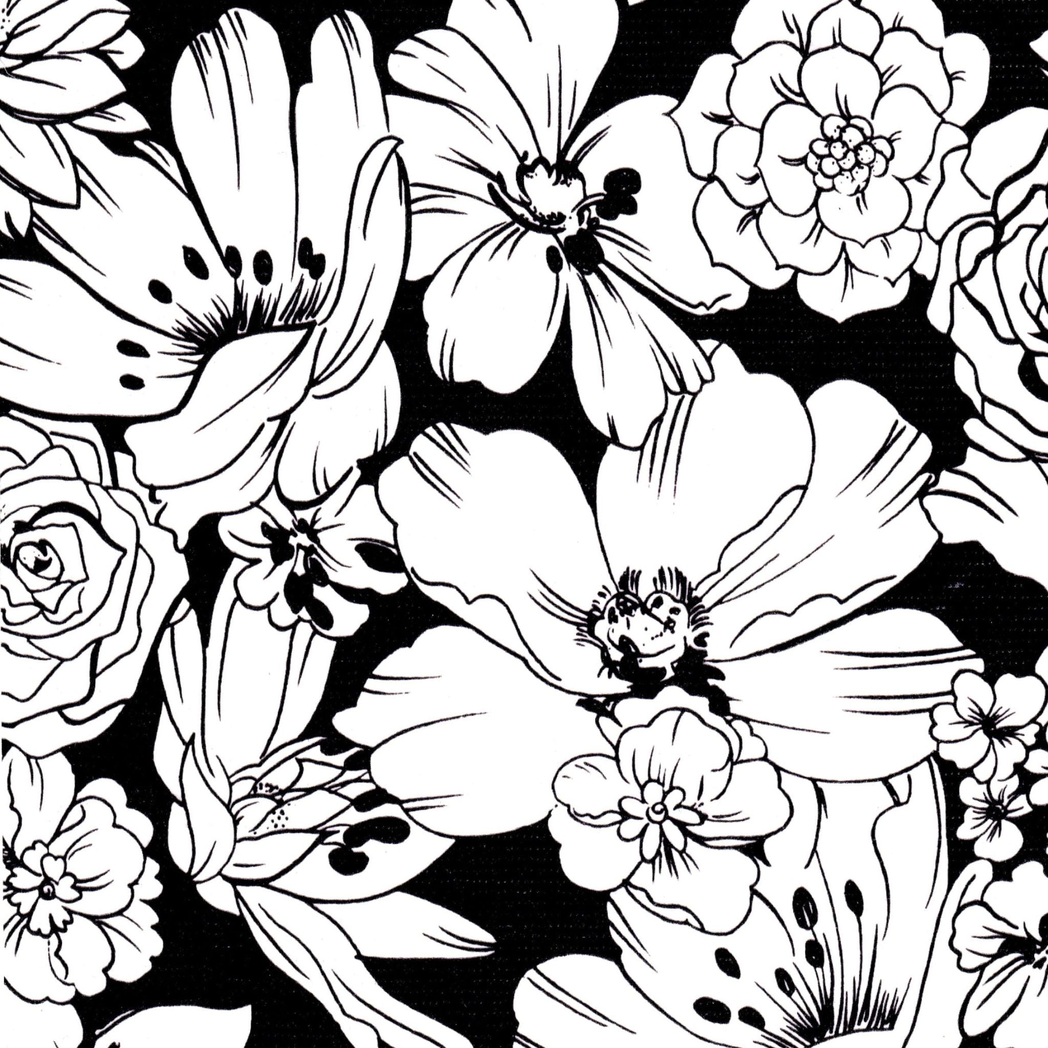 chelsea flowers black oilcloth swatch