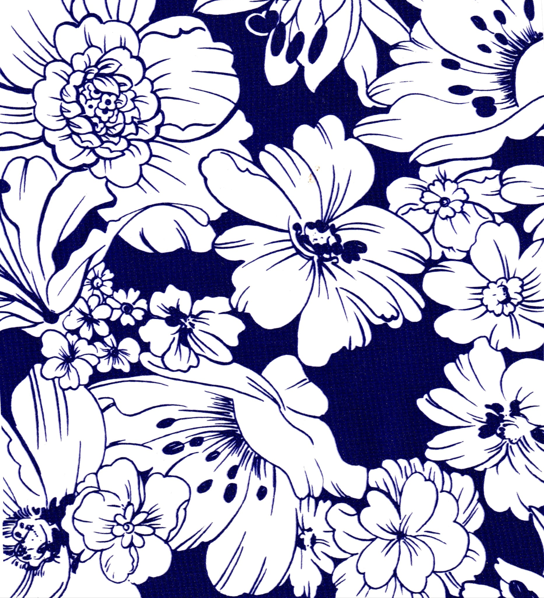oilcloth by the yard chelsea flowers navy blue swatch