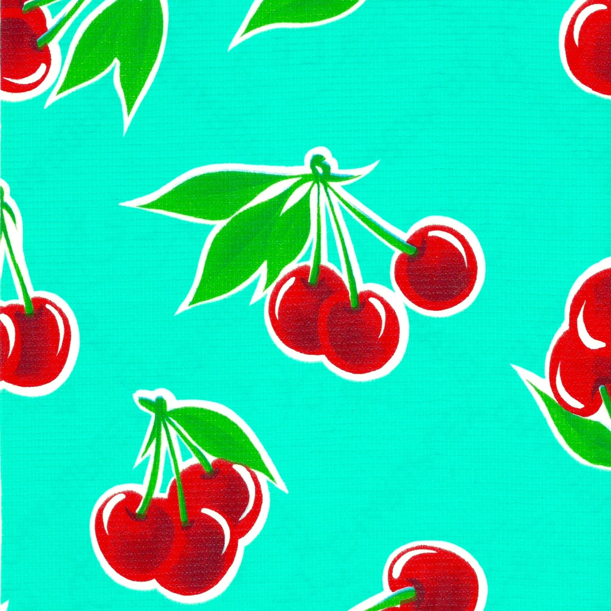 cherry aqua oilcloth swatch