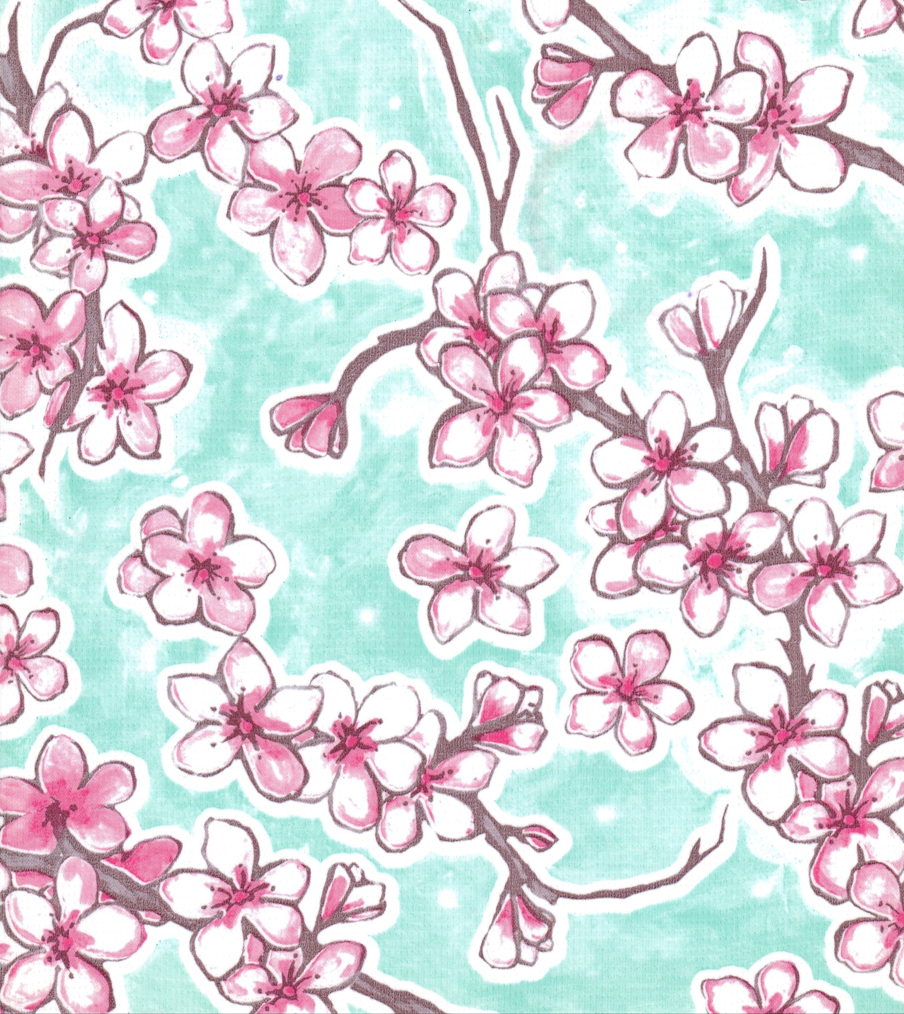 oilcloth by the yard cherry blossom aqua swatch