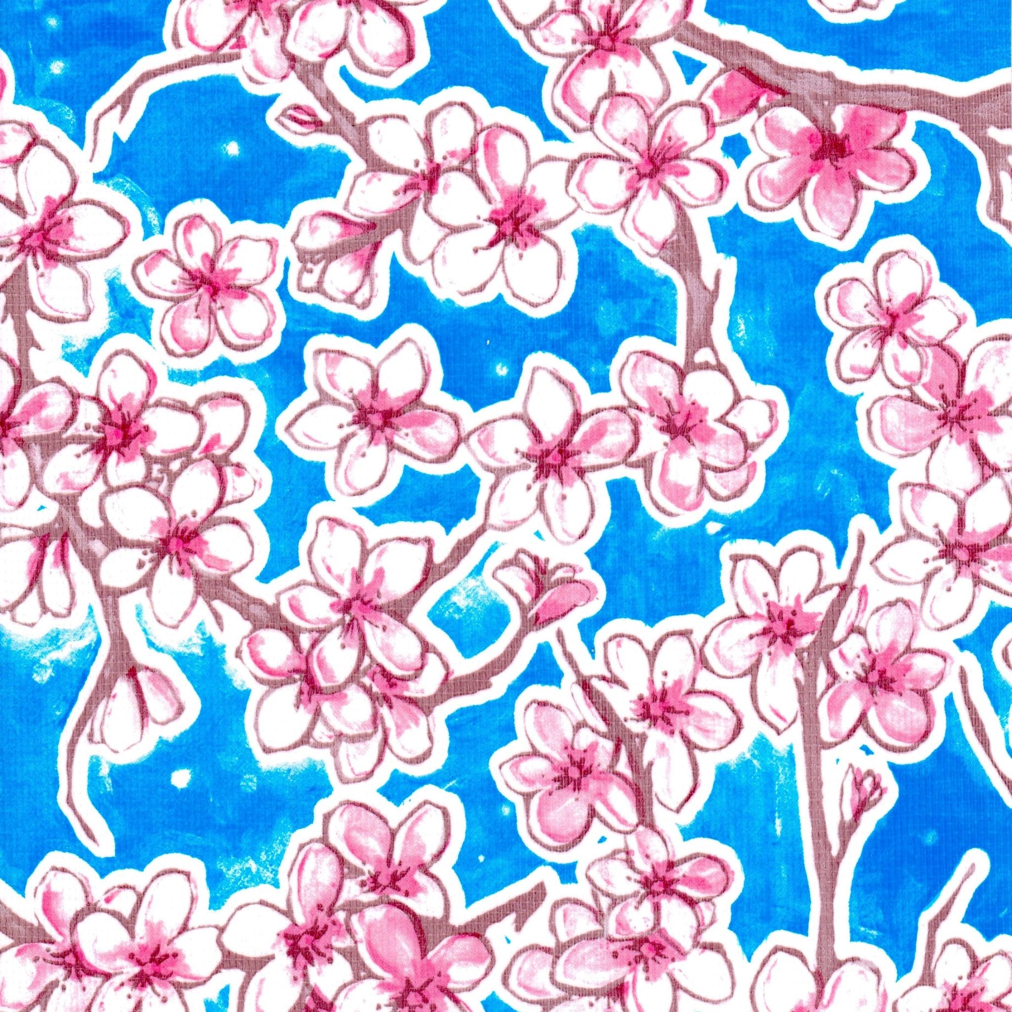 oilcloth by the yard cherry blossom blue oilcloth swatch