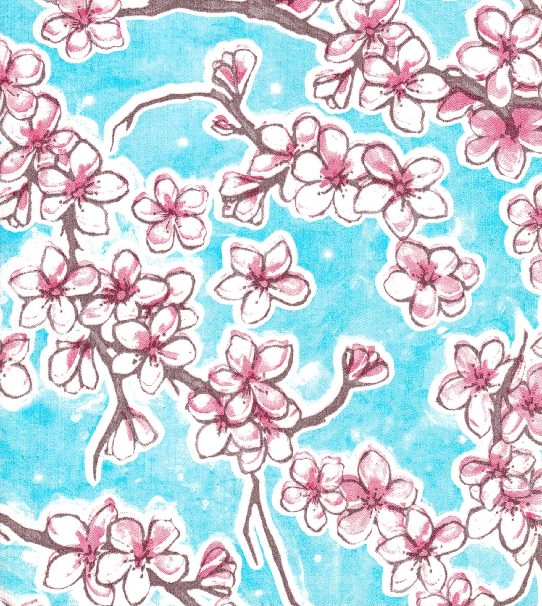 oilcloth by the yard cherry blossom light blue swatch