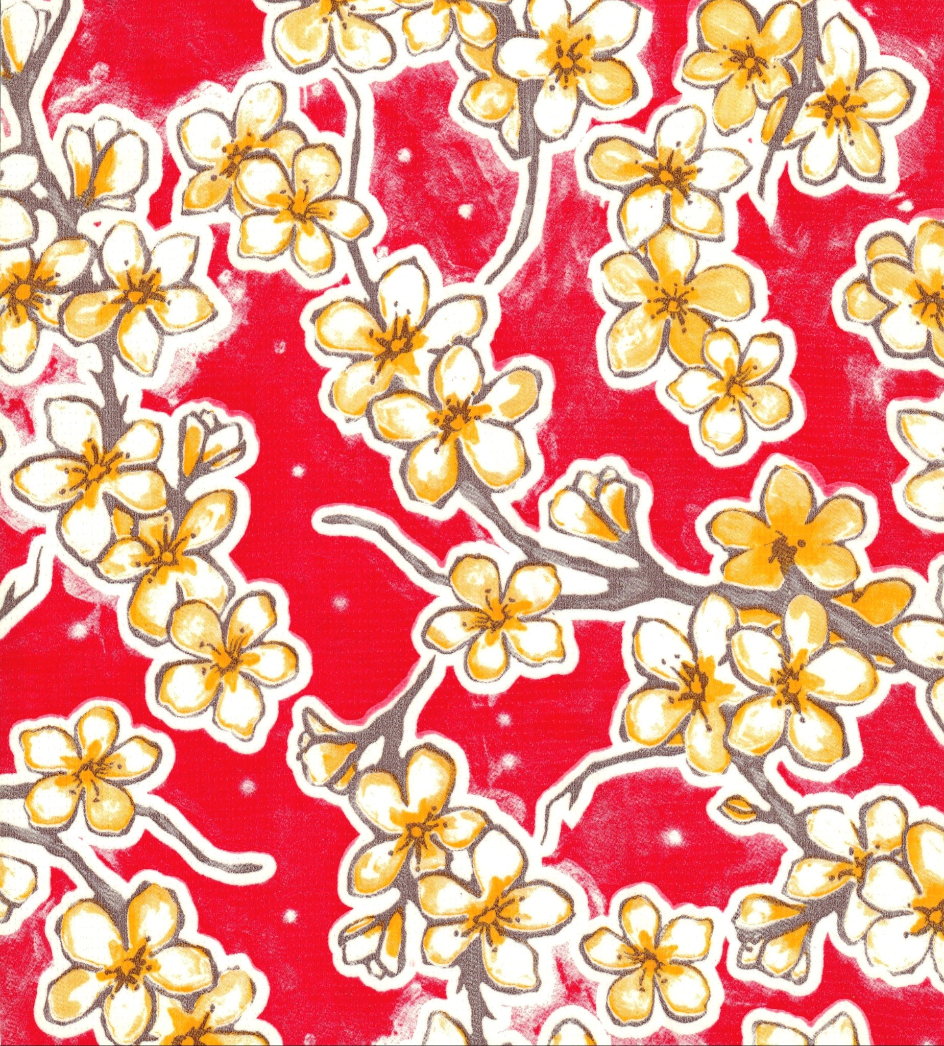 oilcloth by the yard cherry blossom red  swatch