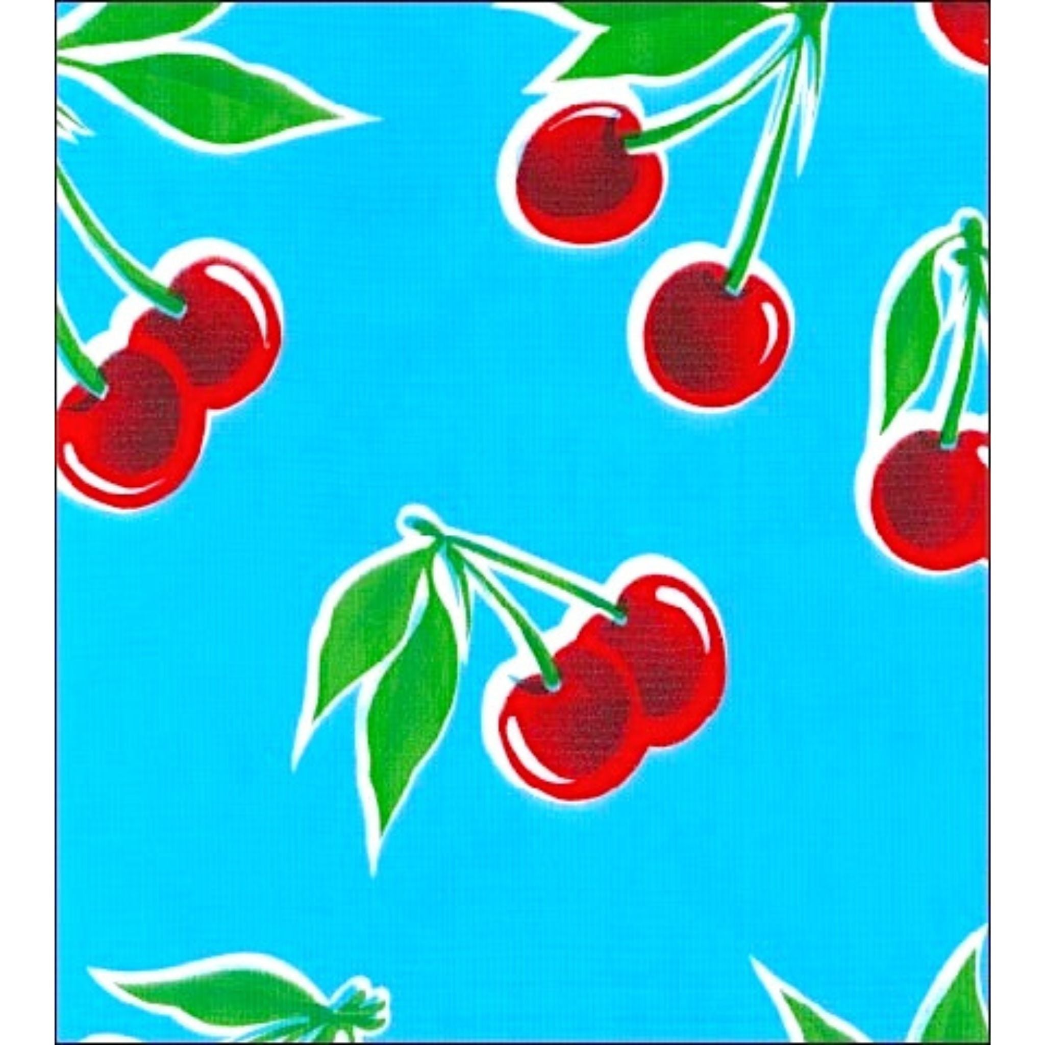 cherry light blue oilcloth swatch