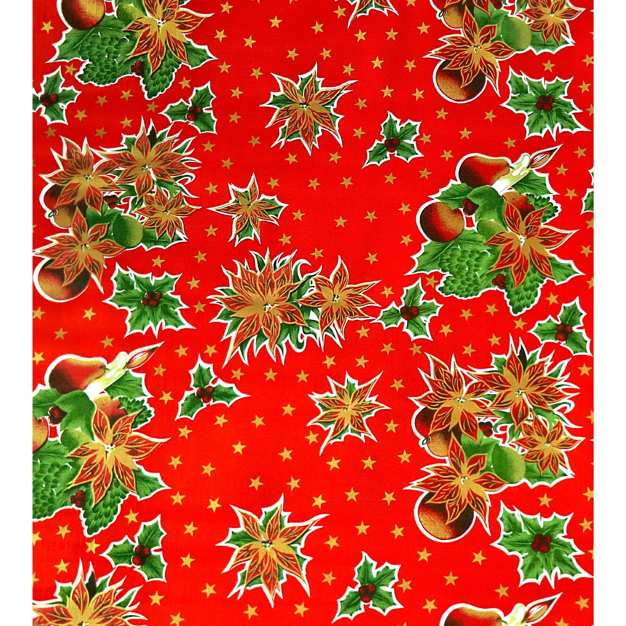 christmas stars red oilcloth swatch