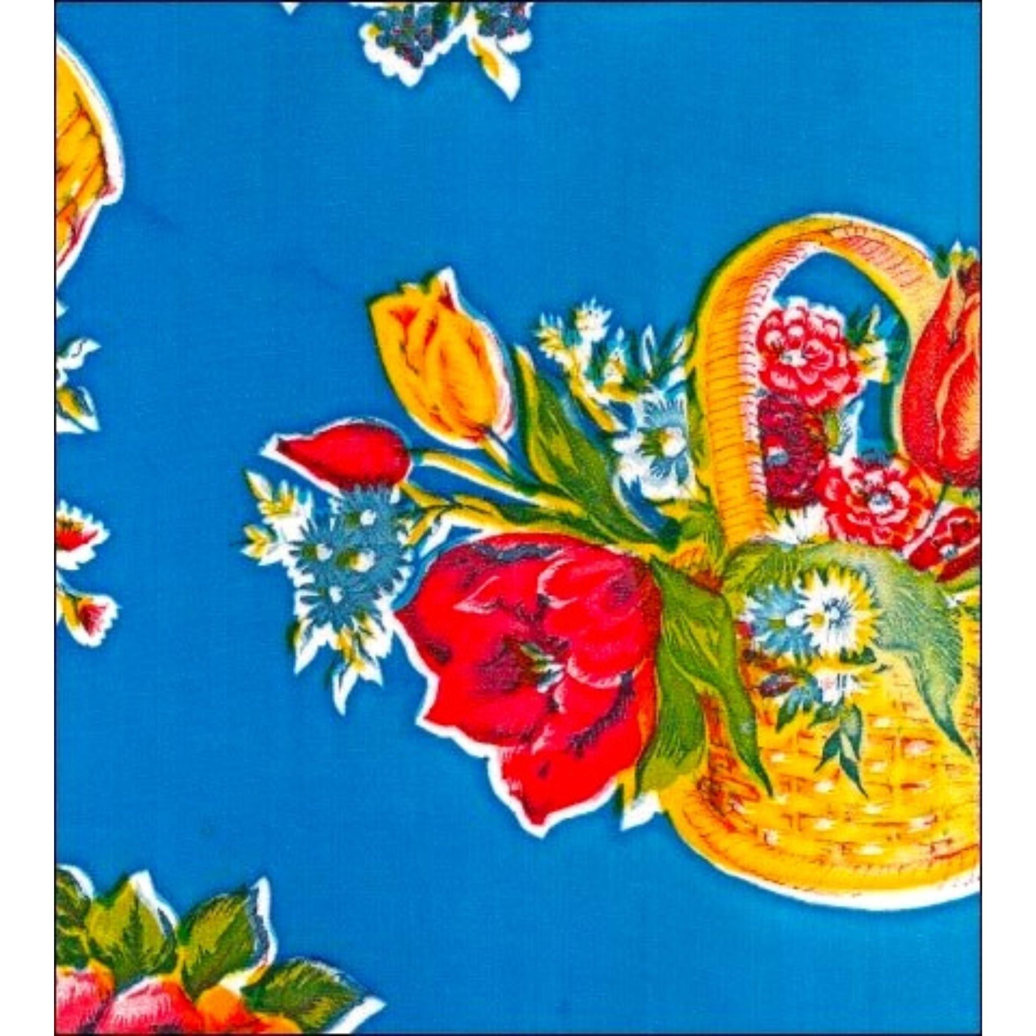 flower basket blue oilcloth swatch