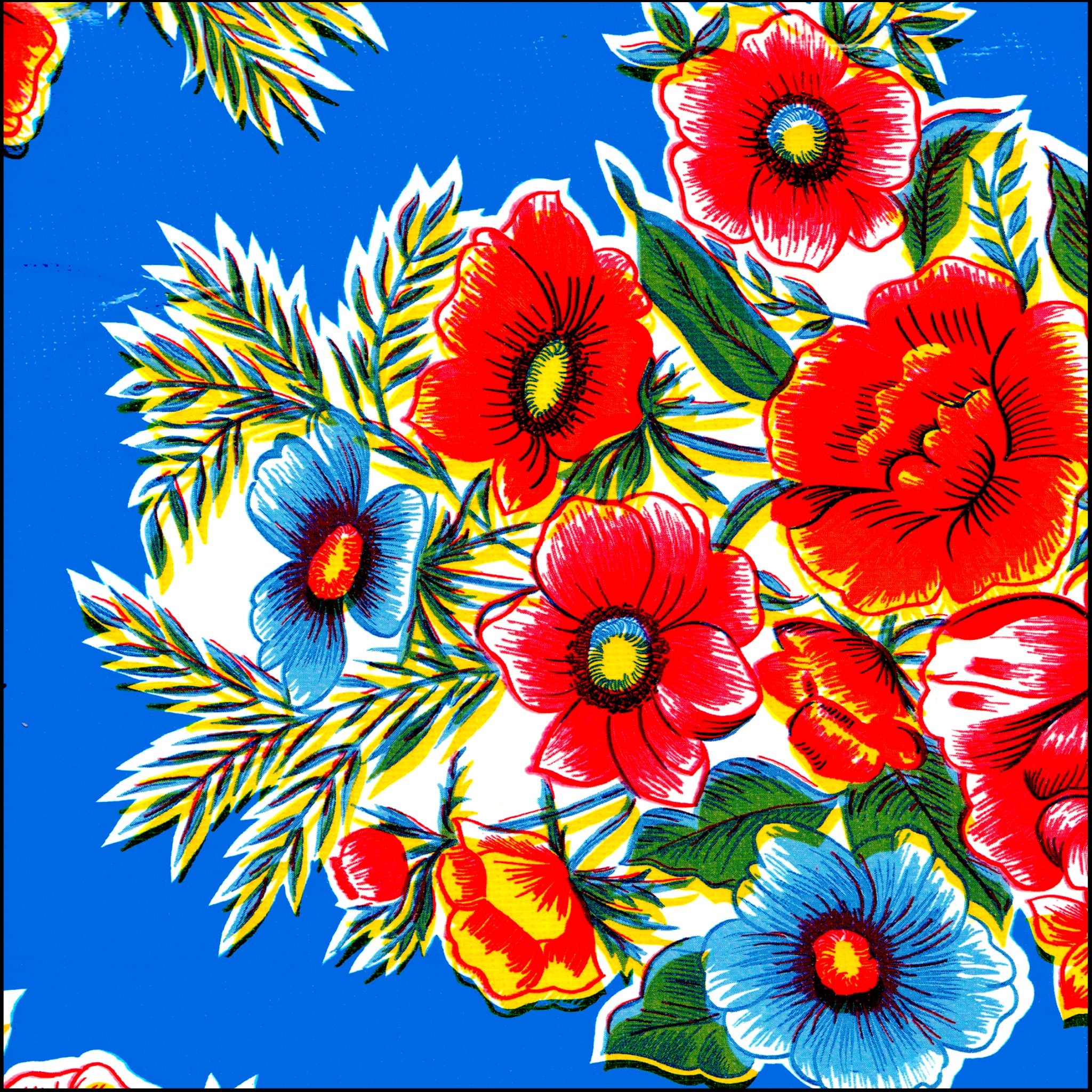 flowers blue oilcloth swatch