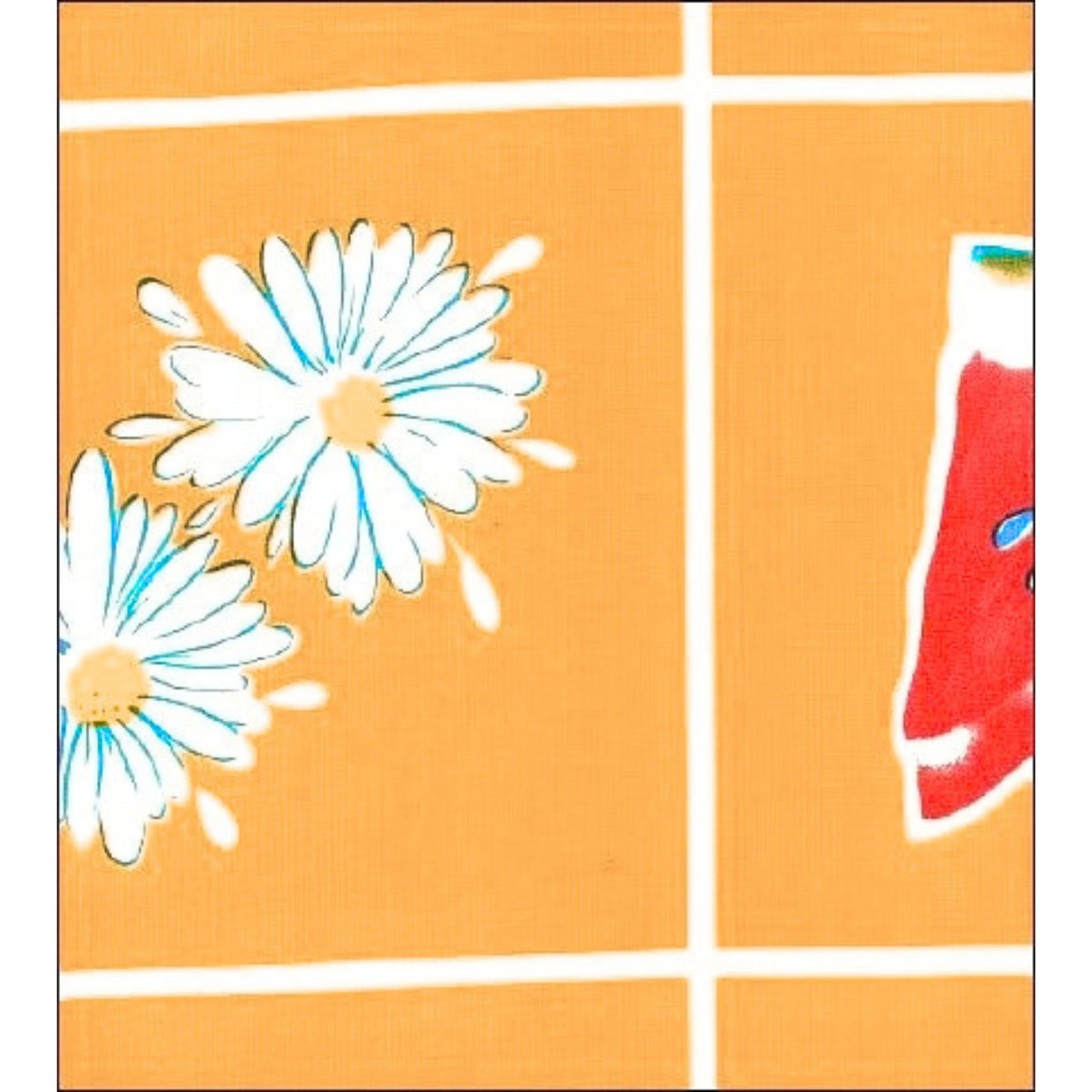 oilcloth by the yard fruit and daisy orange oilcloth swatch