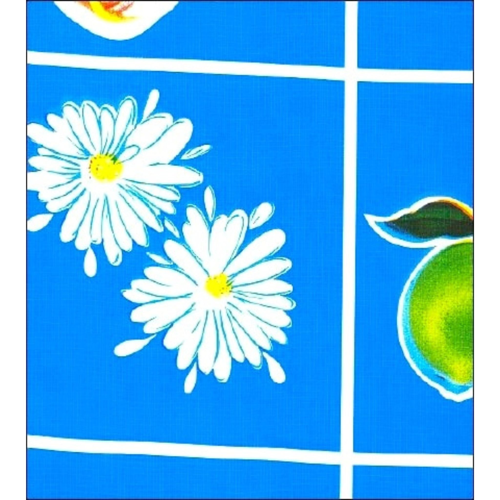 oilcloth by the yard fruit and daisy blue oilcloth swatch