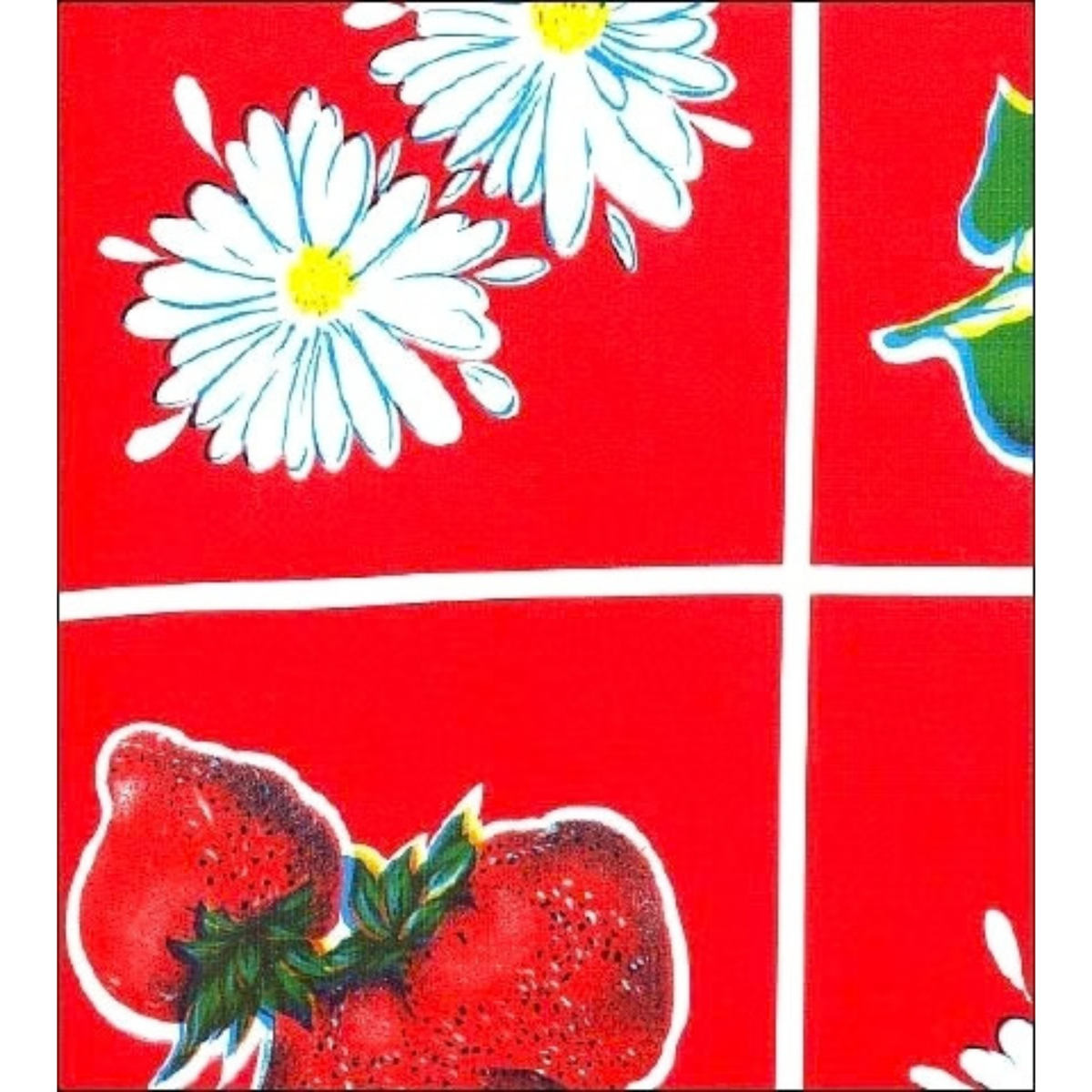oilcloth by the yard fruit and daisy red oilcloth swatch