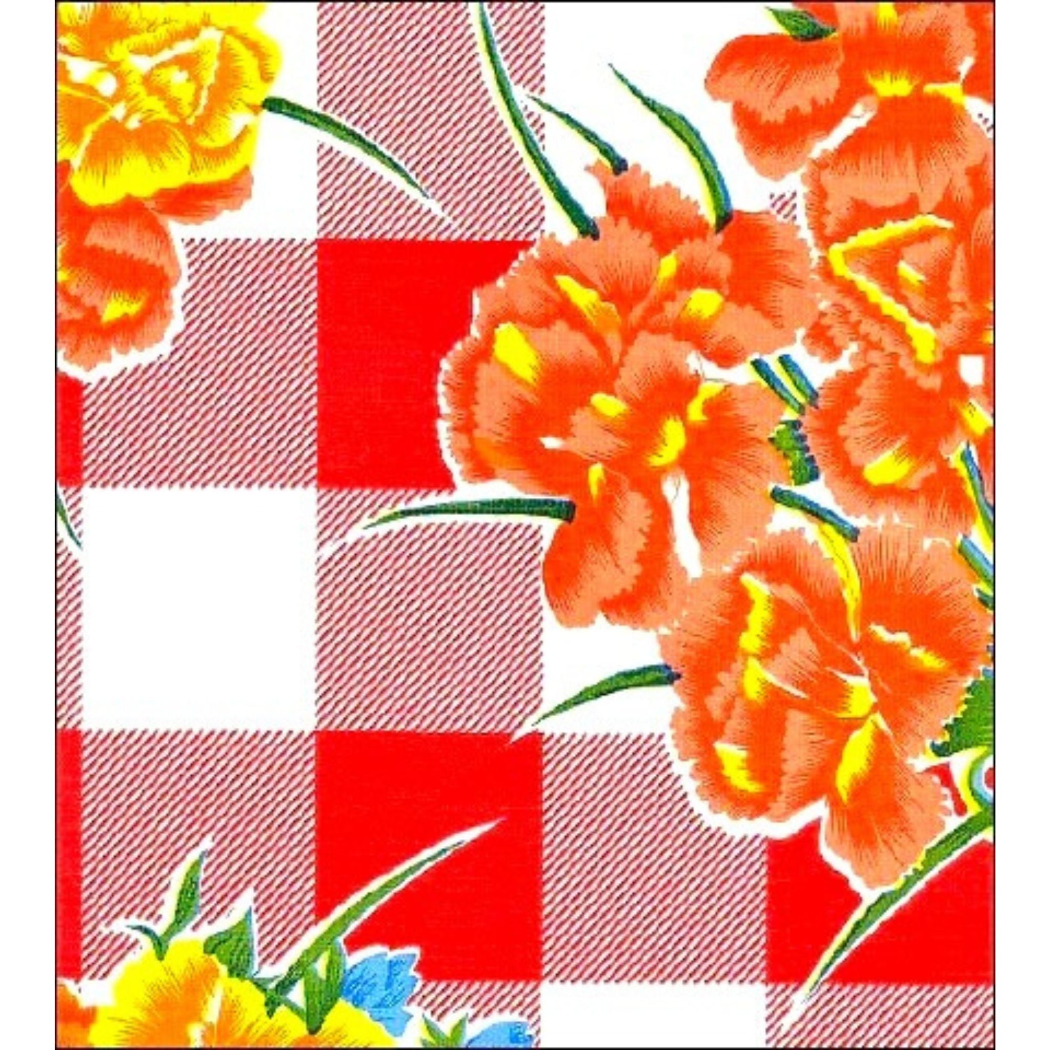 gingham and flowers red oilcloth swatch