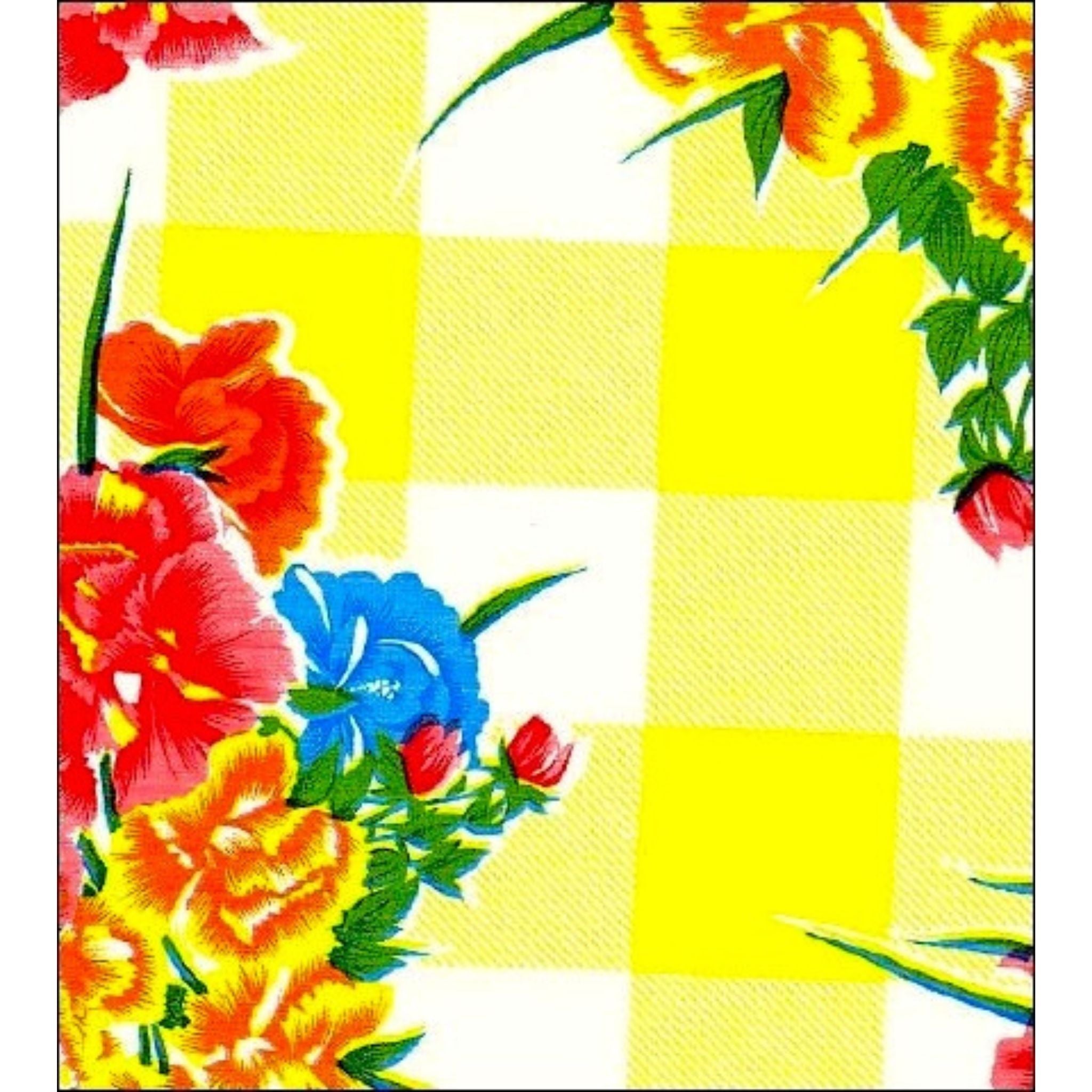 gingham and flowers yellow oilcloth swatch