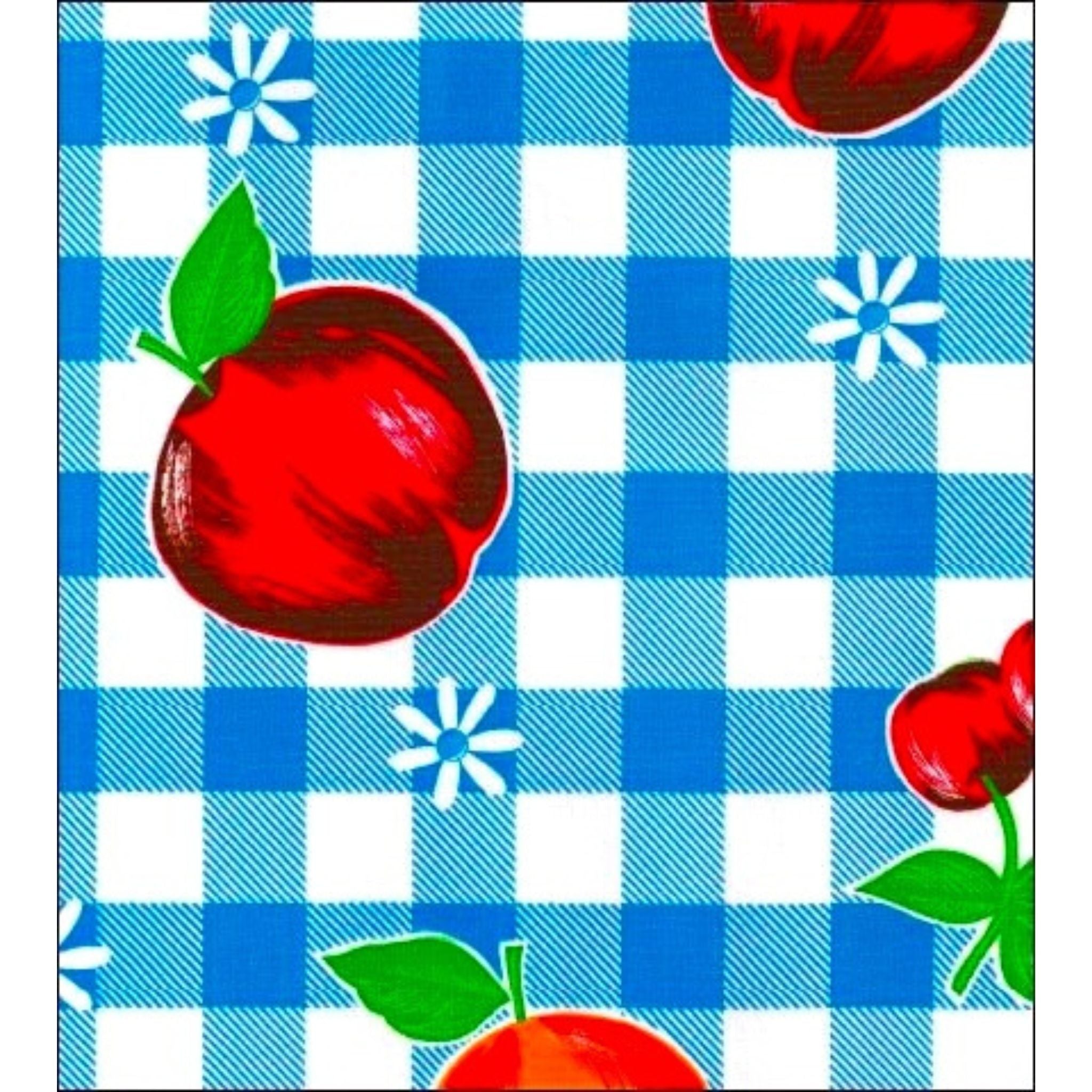 gingham and fruit blue oilcloth swatch