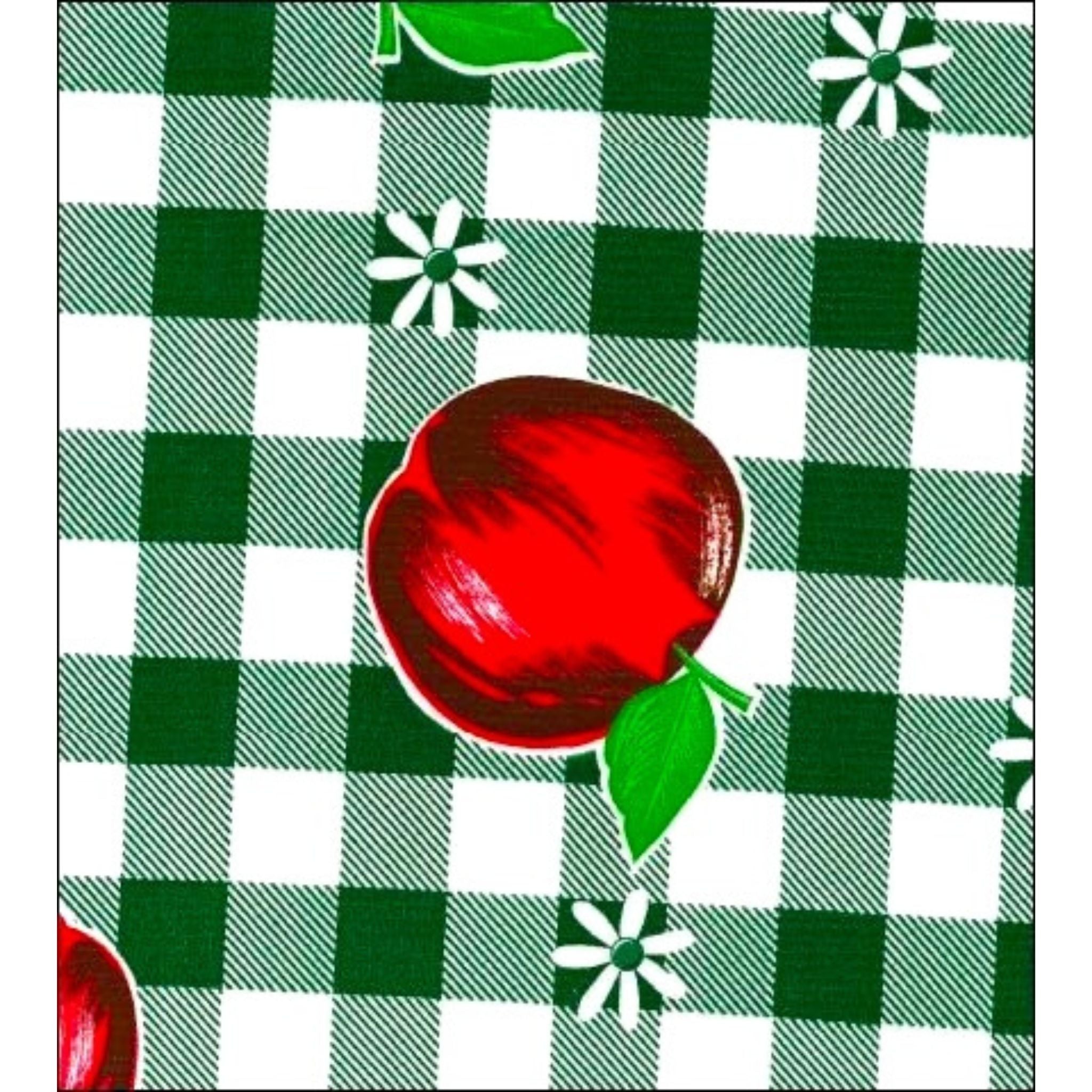 gingham and fruit dark green oilcloth swatch