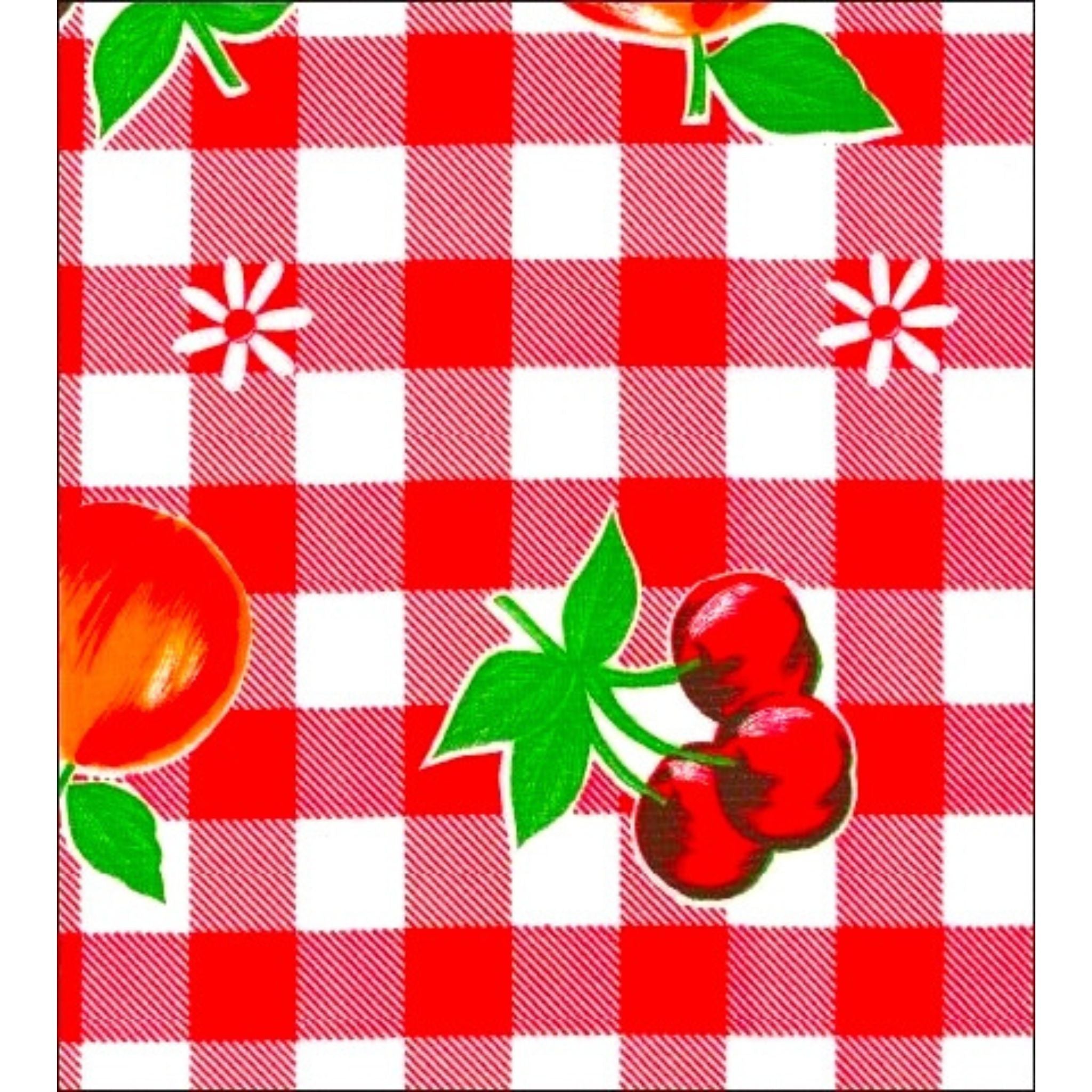 gingham and fruit red oilcloth swatch