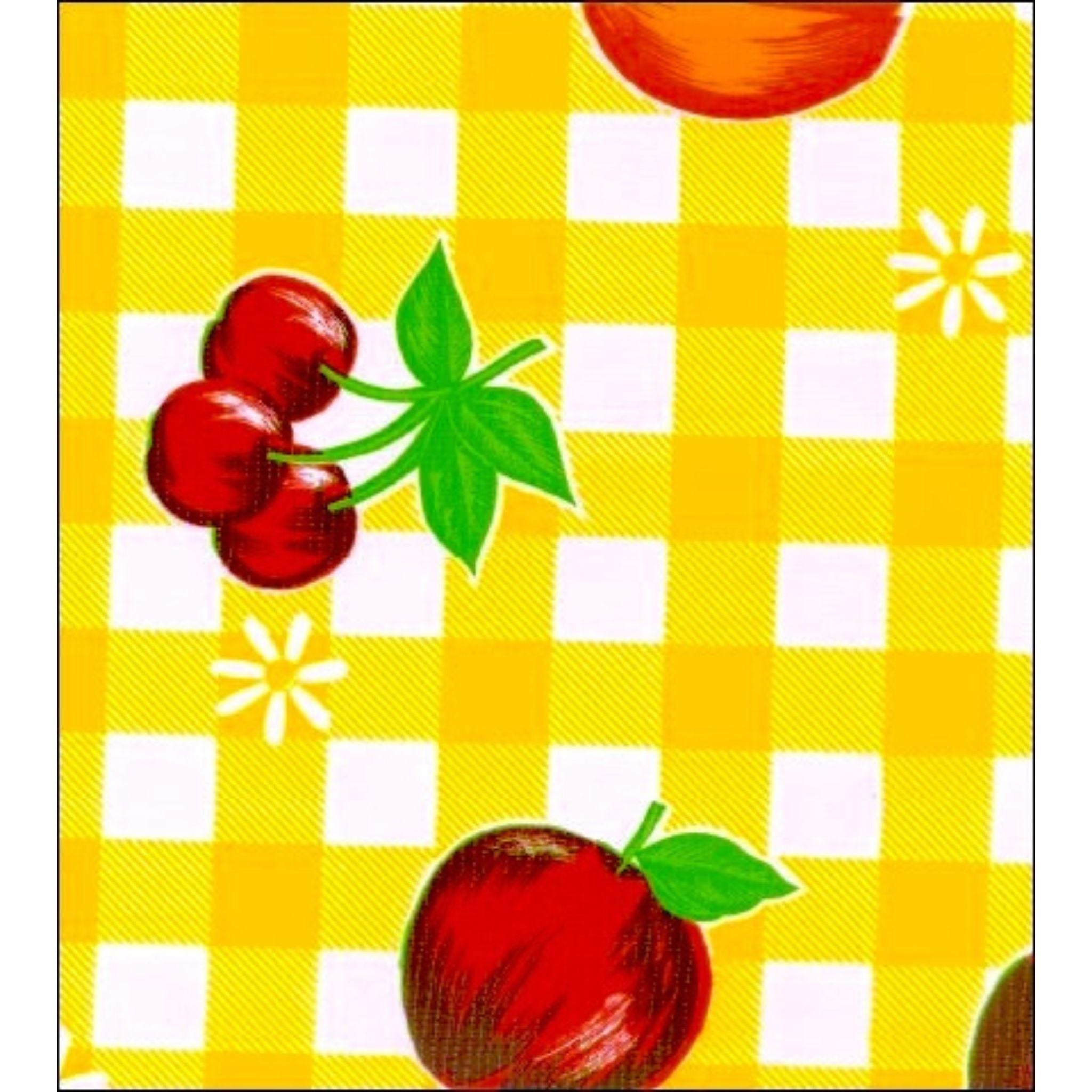 gingham and fruit yellow oilcloth swatch