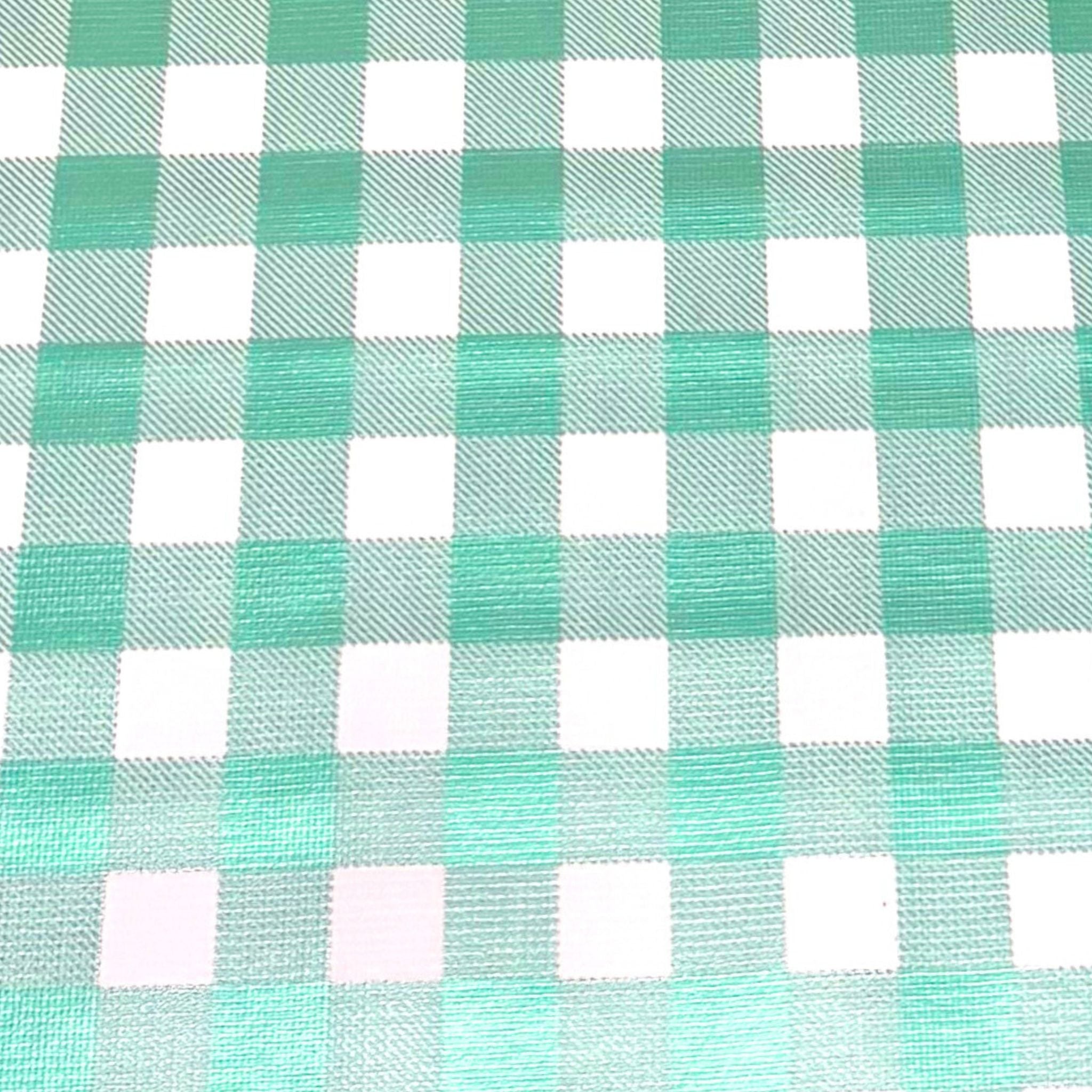 large gingham metallic green oilcloth swatch