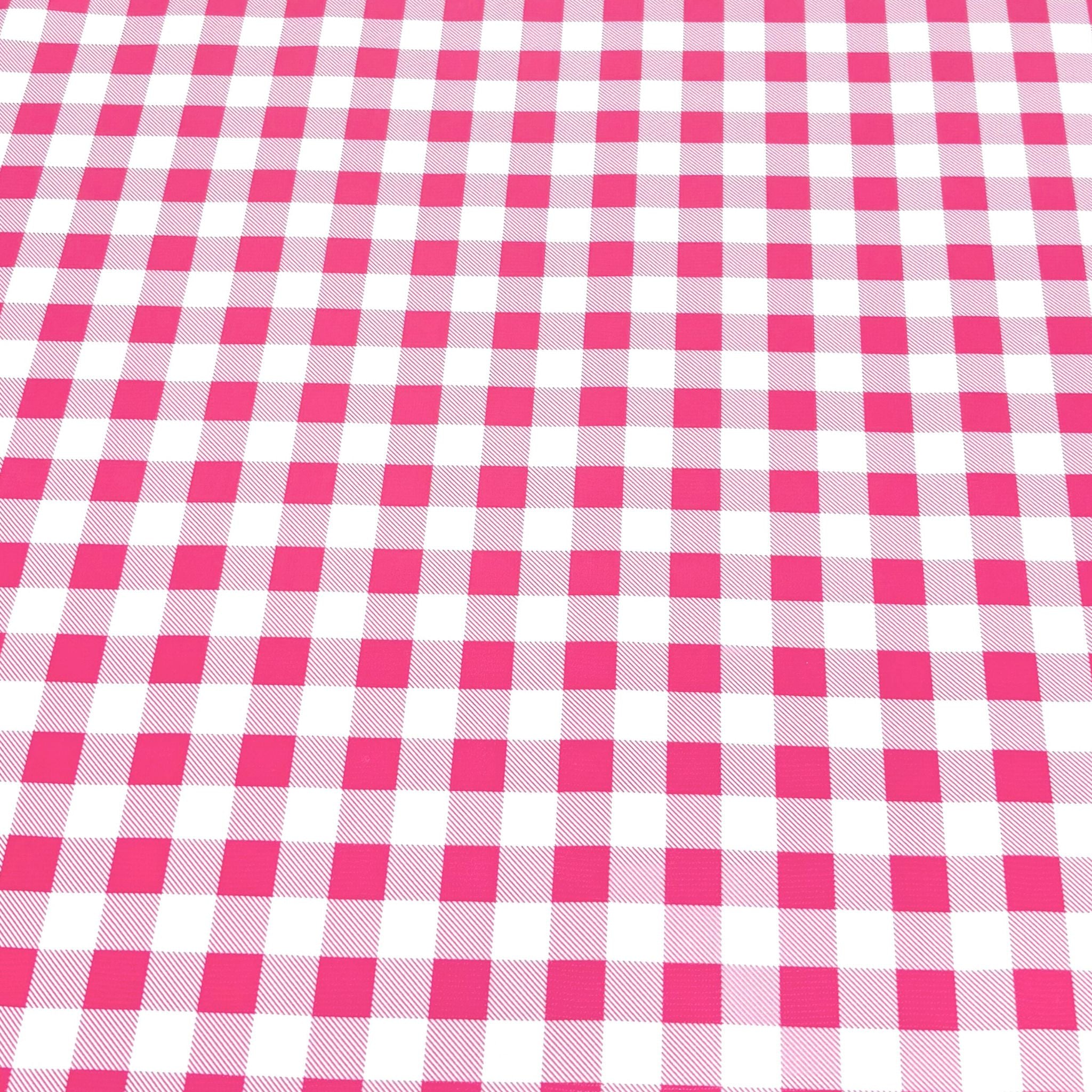 large gingham pink oilcloth swatch