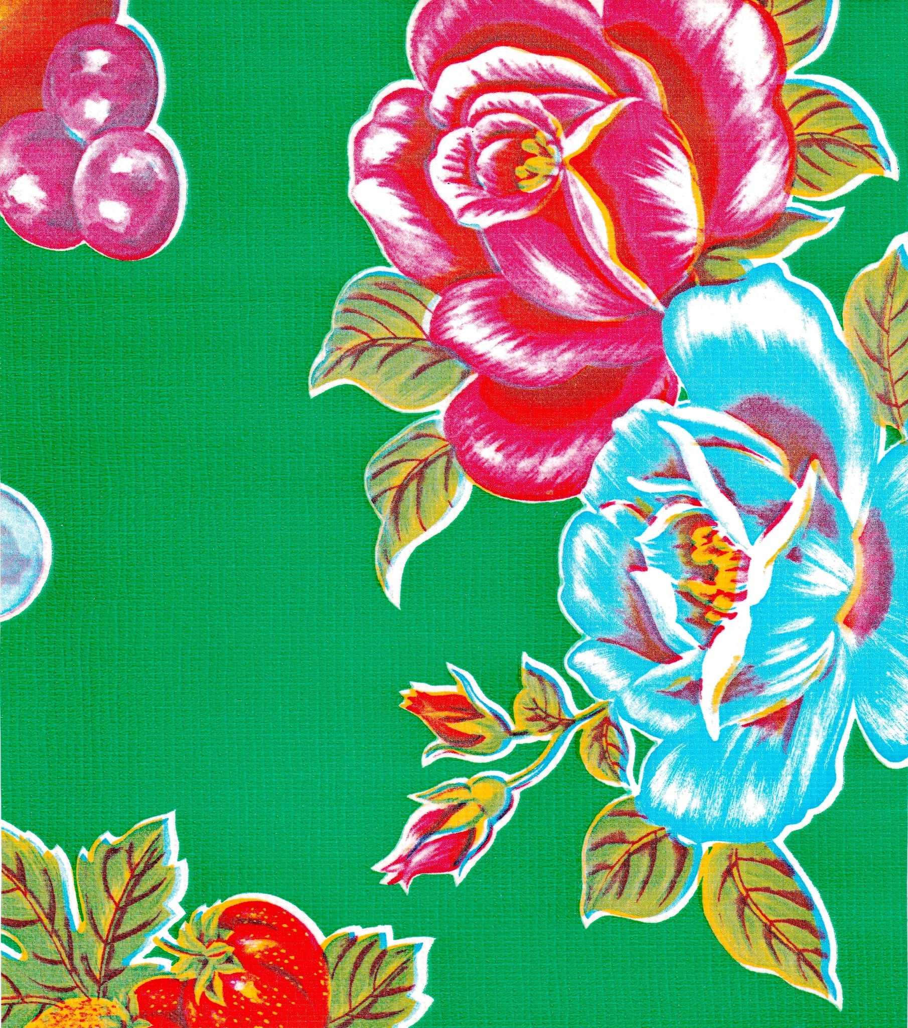 oilcloth by the yard lemons and roses green swatch