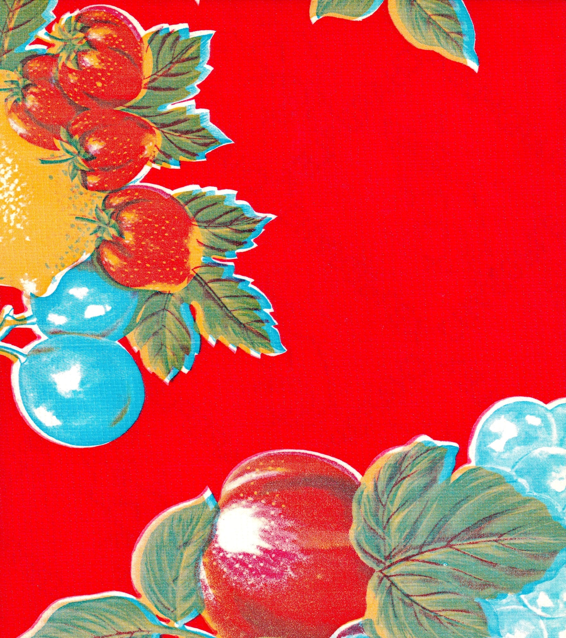 oilcloth by the yard lemons and roses red swatch