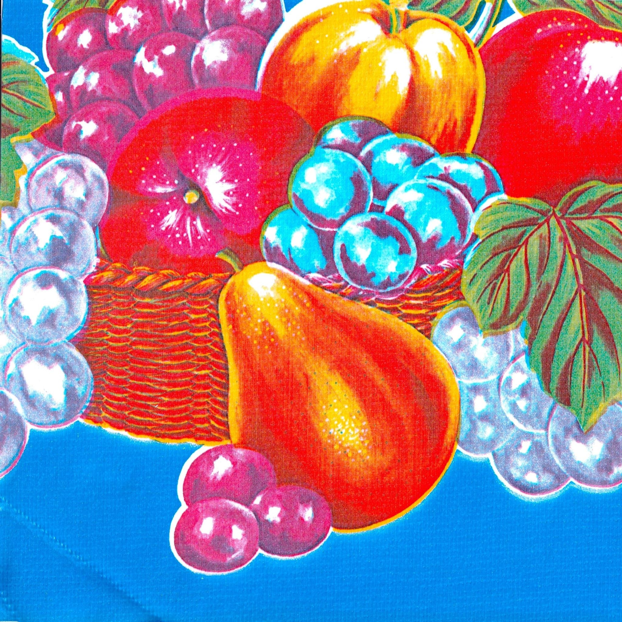 lemons and roses blue oilcloth swatch